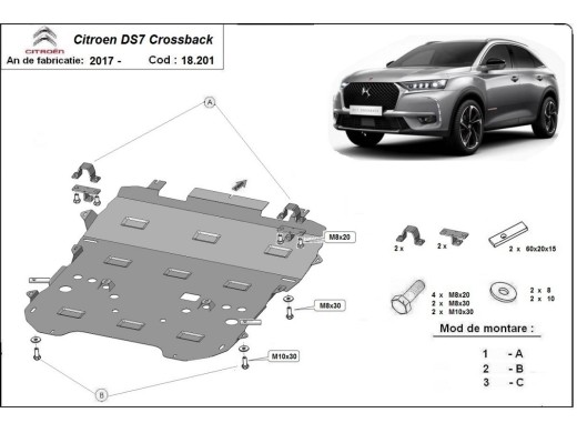 Ocelový kryt motoru Citroen DS7 Crossback (2017-2025)Citroen DS7 Crossback