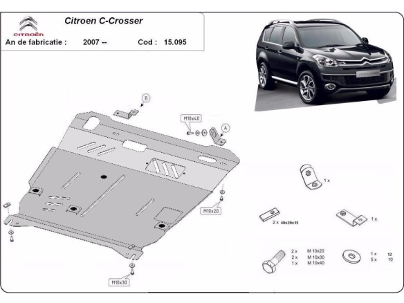 Ocelový kryt motoru Citroen C - Crosser (2007-2012)Citroen C - Crosser