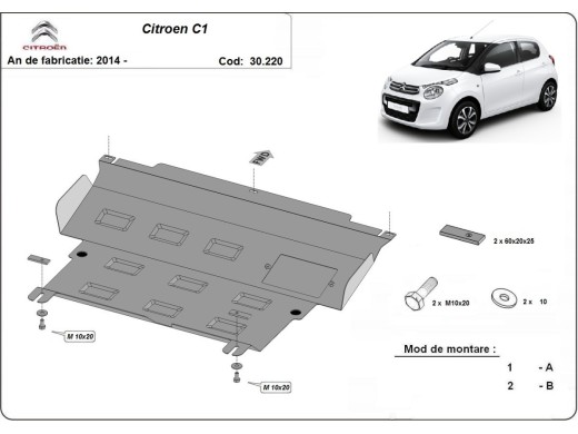 Ocelový kryt motoru Citroen C1 (2014-2022)Citroen C1