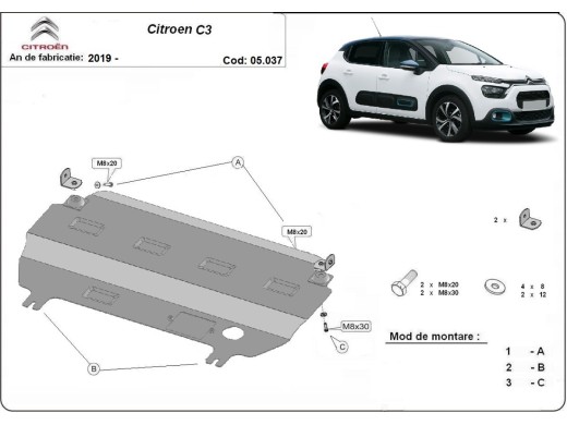 Ocelový kryt motoru Citroen C3 (2019-2025)Citroen C3