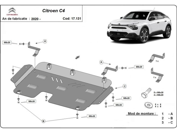Ocelový kryt motoru Citroen C4 (2020-2025)Citroen C4
