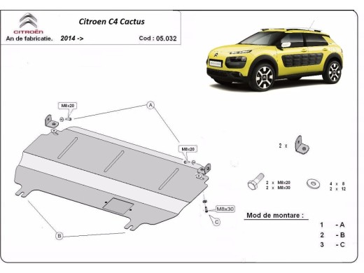 Ocelový kryt motoru Citroen C4 Cactus (2014-2020)Citroen C4