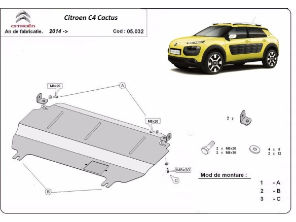 Ocelový kryt motoru Citroen C4 Cactus (2014-2020)Citroen C4