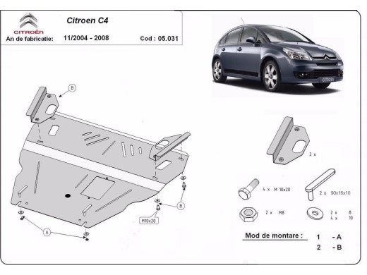 Ocelový kryt motoru Citroen C4 (2004-2008)Citroen C4