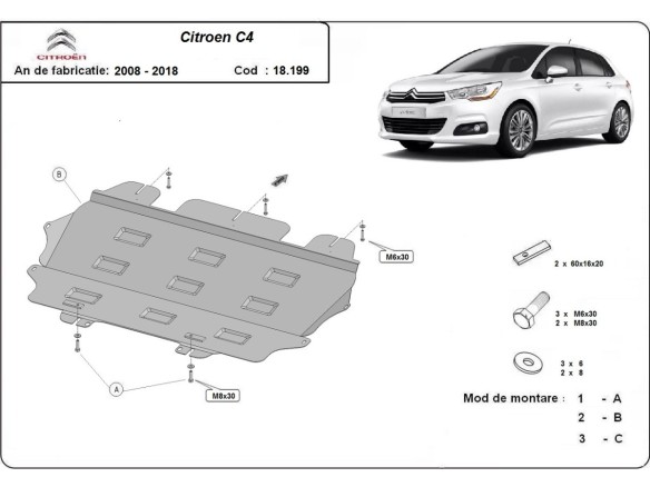 Ocelový kryt motoru Citroen C4 (2008-2013)Citroen C4