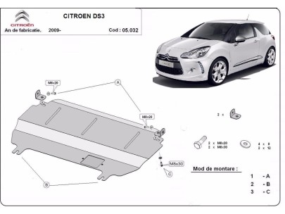 Ocelový kryt motoru Citroen DS3 (2009-2026) 2