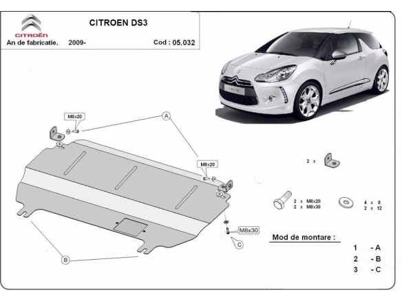 Ocelový kryt motoru Citroen DS3 (2009-2025)Citroen DS3