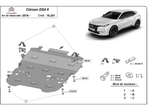 Ocelový kryt motoru Citroen DS4 II (2021-2025)Citroen DS4
