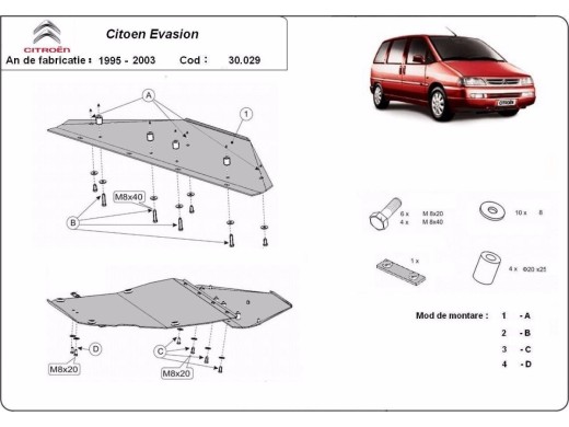 Ocelový kryt motoru Citroen Evasion (1995-2003)Citroen Evasion