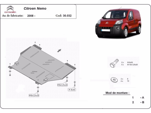 Ocelový kryt motoru Citroen Nemo (2008-2017)Citroen Nemo