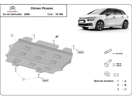 Ocelový kryt motoru Citroen C4 Picasso (2008-2013)Citroen Picasso