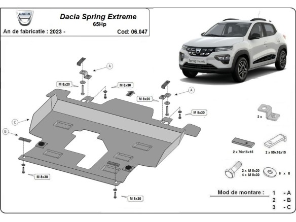 Ocelový kryt motoru Dacia Spring Extreme (2023-2025)Dacia Spring