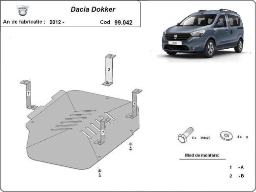 Ocelový kryt palivové nádrže Dacia Dokker (2012-2025)Dacia Dokker