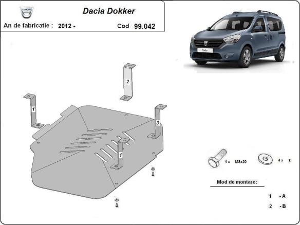 Ocelový kryt palivové nádrže Dacia Dokker (2012-2025)Dacia Dokker