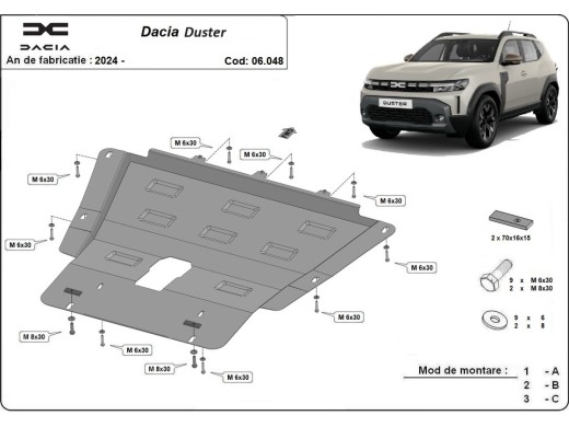 Ocelový kryt motoru Dacia Duster - 4x2 (2024-2025)Dacia Duster