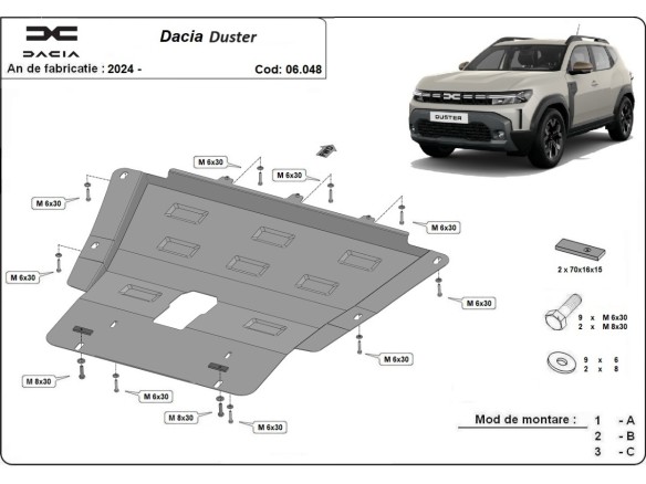 Ocelový kryt motoru Dacia Duster - 4x2 (2024-2025)Dacia Duster
