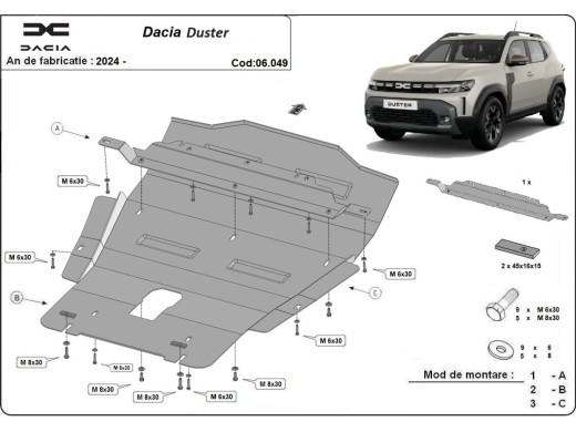 Ocelový kryt motoru Dacia Duster - 4x4 (2024-2025)Dacia Duster