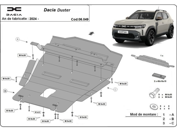 Ocelový kryt motoru Dacia Duster - 4x4 (2024-2025)Dacia Duster