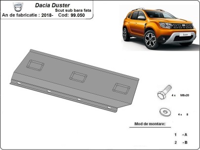 Ocelový kryt předního nárazníku Dacia Duster (2018-2024) 2