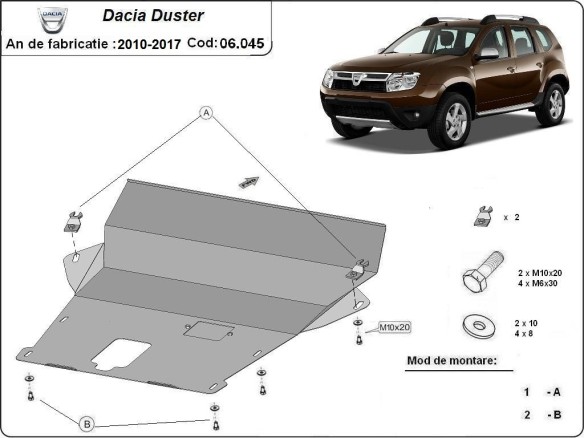 Ocelový kryt motoru Dacia Duster - 2,5 mm (2010-2017)Dacia Duster