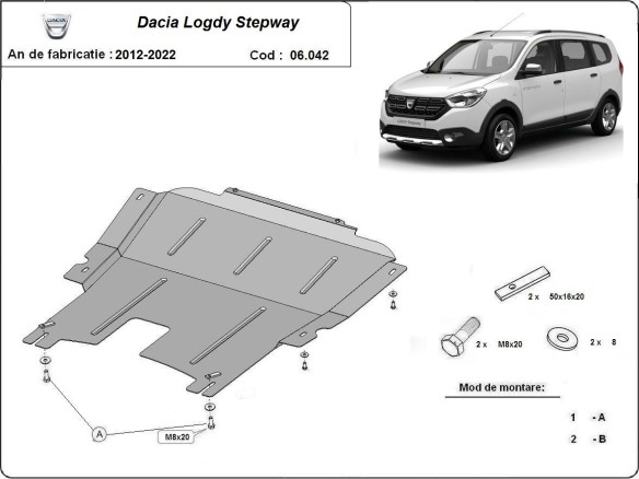 Ocelový kryt motoru Dacia Lodgy Stepway (2012-2025)Dacia Lodgy