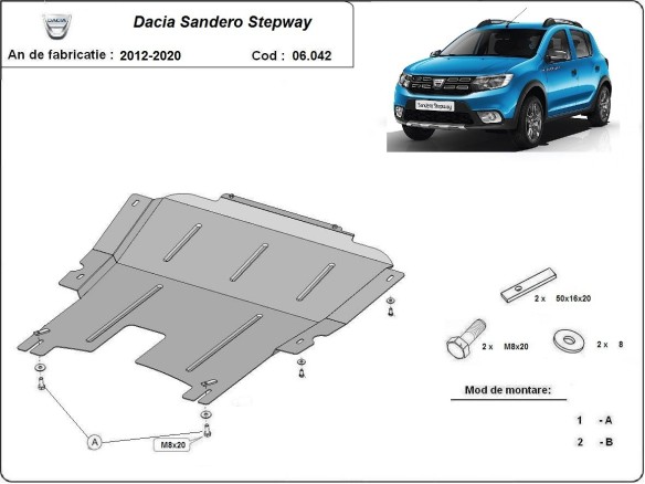 Ocelový kryt motoru Dacia Sandero 2 Stepway (2012-2020)Dacia Sandero