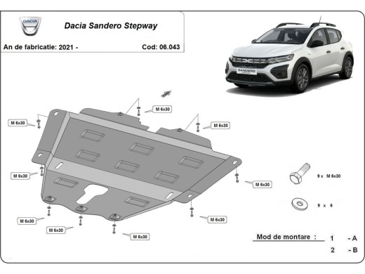 Ocelový kryt motoru Dacia Sandero 3 Stepway (2021-2025)Dacia Sandero
