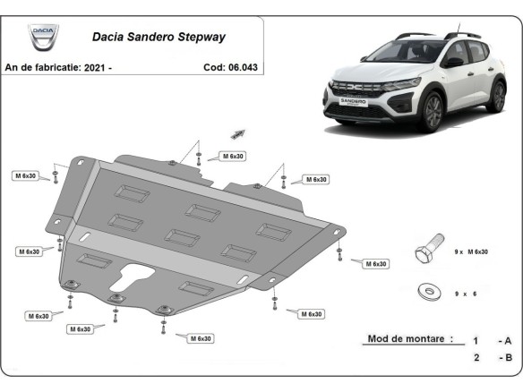 Ocelový kryt motoru Dacia Sandero 3 Stepway (2021-2025)Dacia Sandero