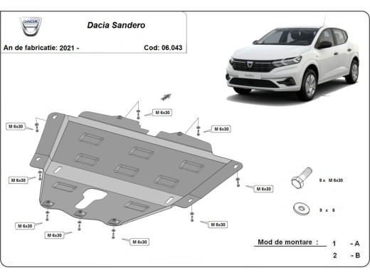 Ocelový kryt motoru Dacia Sandero 3 (2021-2025)Dacia Sandero