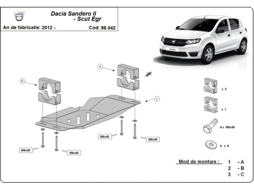 Ocelový kryt systému Start-Go EGR Dacia Sandero 2 (2012-2025)Dacia Sandero