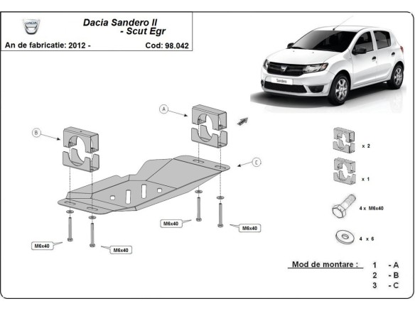 Ocelový kryt systému Start-Go EGR Dacia Sandero 2 (2012-2025)Dacia Sandero