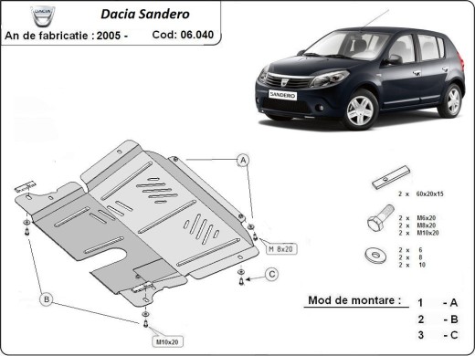 Ocelový kryt motoru Dacia Sandero (2005-2012)Dacia Sandero
