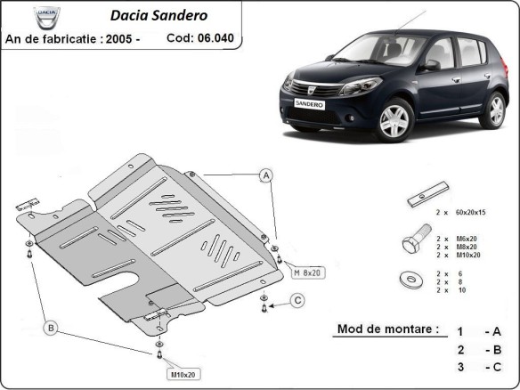 Ocelový kryt motoru Dacia Sandero (2005-2012)Dacia Sandero