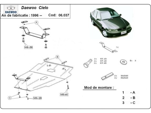 Ocelový kryt motoru Daewoo Cielo (1995-2008)Daewoo Cielo