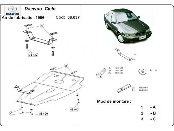 Ocelový kryt motoru Daewoo Cielo (1995-2008)Daewoo Cielo