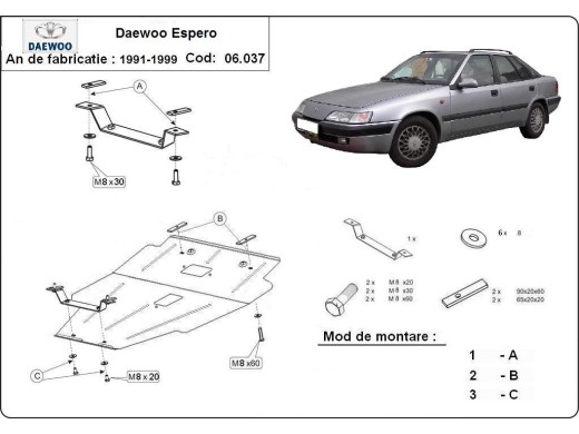 Ocelový kryt motoru Daewoo Espero (1991-1999)Daewoo Espero