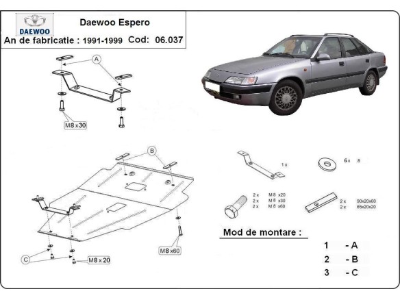 Ocelový kryt motoru Daewoo Espero (1991-1999)Daewoo Espero