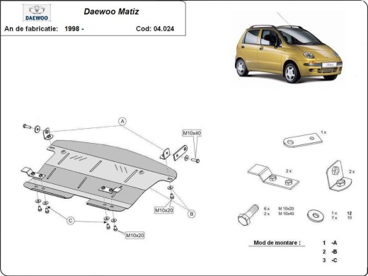 Ocelový kryt motoru Daewoo Matiz (1998-2004)Daewoo Matiz