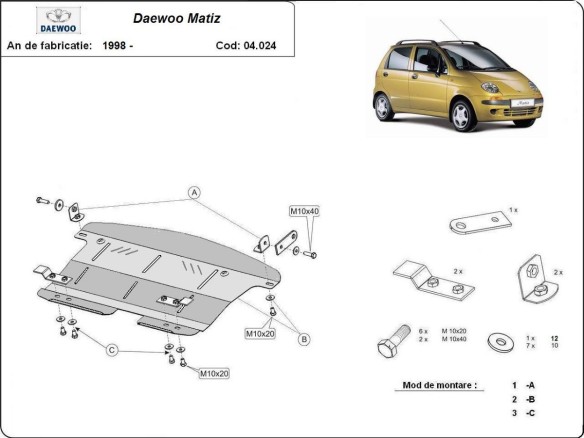 Ocelový kryt motoru Daewoo Matiz (1998-2004)Daewoo Matiz