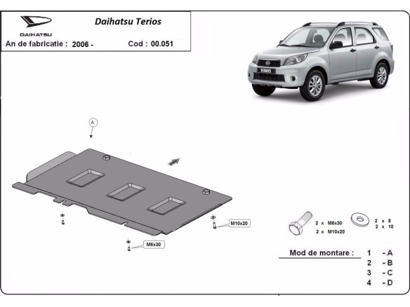 Ocelový kryt převodovky Daihatsu Terios (2006-2018)Daihatsu Terios