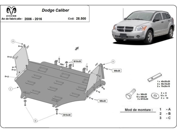 Ocelový kryt motoru Dodge Caliber (2006-2016)Dodge Caliber