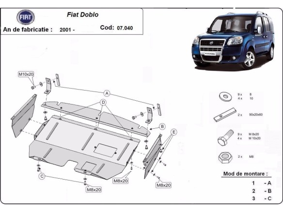 Ocelový kryt motoru Fiat Doblo (2001-2010)Fiat Doblo