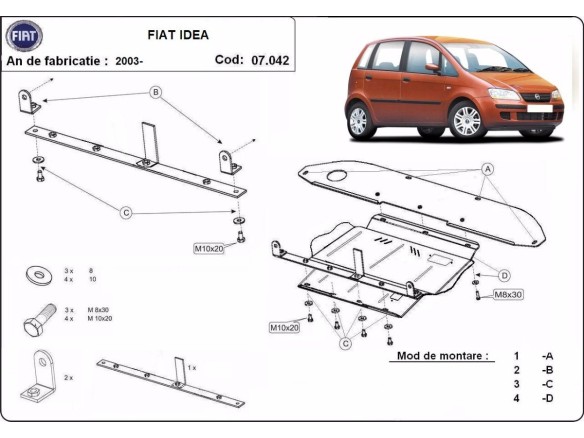 Ocelový kryt motoru Fiat Idea (2003-2012)Fiat Idea