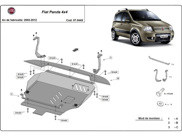 Ocelový kryt motoru Fiat Panda 4x4 (2003-2012)Fiat Panda