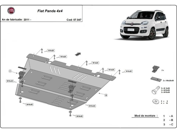 Ocelový kryt motoru Fiat Panda 4x4 (2011-2025)Fiat Panda