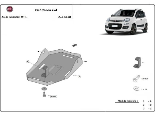 Ocelový kryt diferenciálu Fiat Panda 4x4 (2011-2025)Fiat Panda