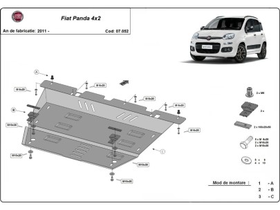 Ocelový kryt motoru Fiat Panda 4x2 (2011-2025) 2
