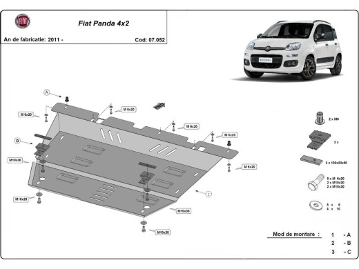 Ocelový kryt motoru Fiat Panda 4x2 (2011-2025)Fiat Panda