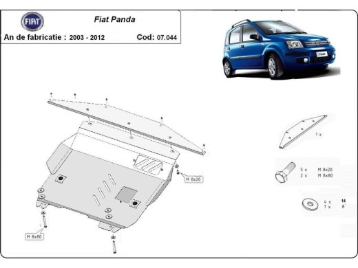 Ocelový kryt motoru Fiat Panda (2003-2012)Fiat Panda