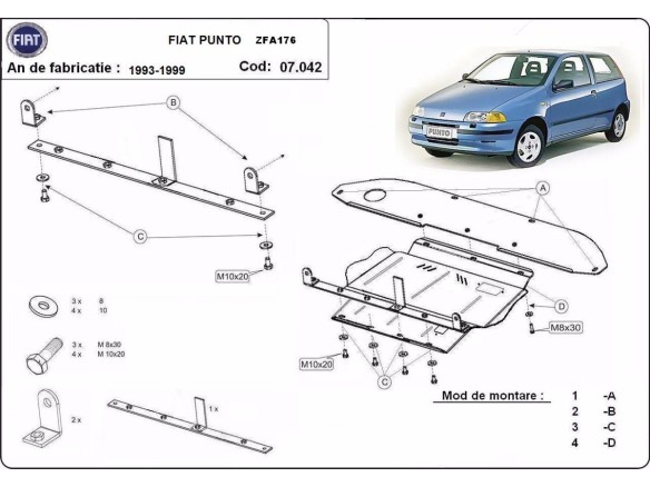 Ocelový kryt motoru Fiat Punto (1993-1999)Fiat Punto